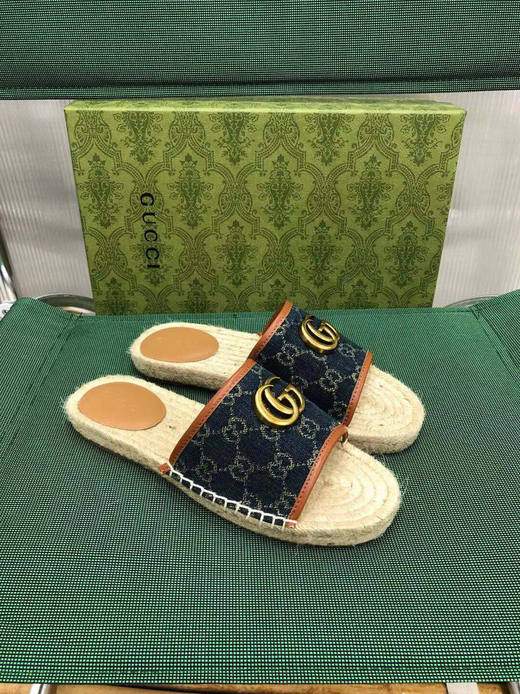 G Slides - Wheat [Denim/Gold Buckle]